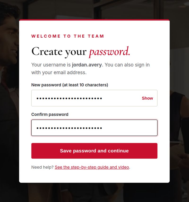 Create your password page