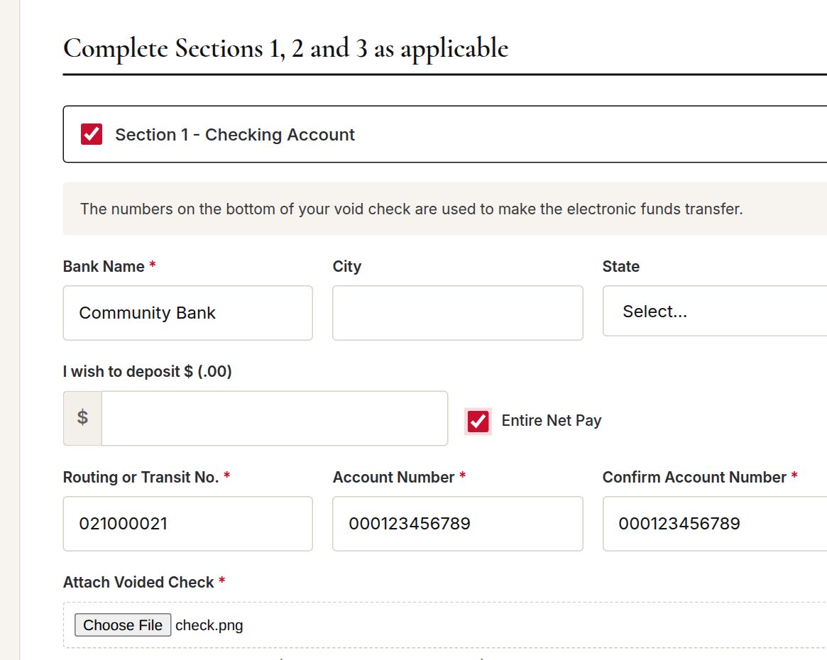 The file upload field for a voided check